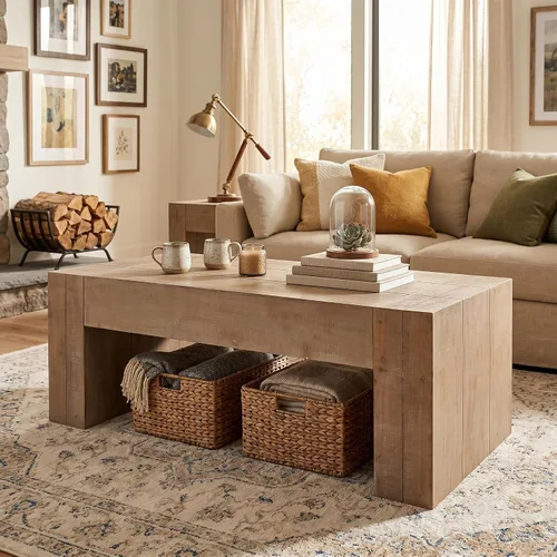 Vista 24 de Mesa de centro de madera para sala de estar, mesa de centro de artesanía vintage de granja, mesa de centro curvada de diseño Art Deco, mesas de té