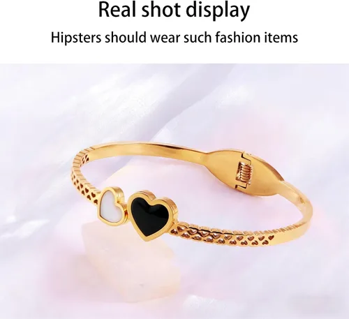 Vista 6 de Colección de Pulseras Brazalete de Acero Inoxidable 316L Chapado en Oro de 18K - 12 Diseños Únicos + Cadena de Acero de Titanio con Acento
