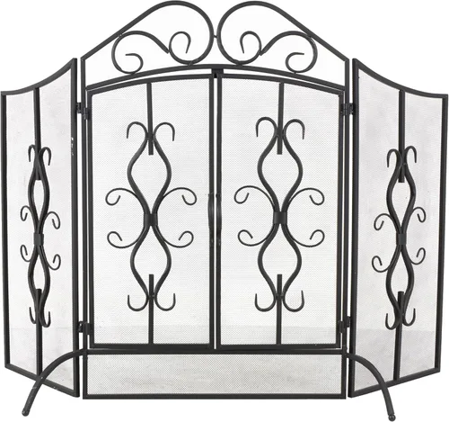 Vista 12 de Deco 79 Pantalla de metal para chimenea, pantalla de 49 x 1 x 36 pulgadas El panel plegable de la guardia 3 de la chispa del fuego de la voluta
