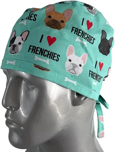 Vista 3 de Gorra médica unisex I Love Bulldogs franceses o sombreros, sombreros de cola de caballo, sombreros de fregar para mujer, gorras quirúrgicas unisex
