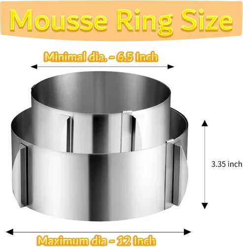Vista 2 de DATANYA Anillos de Pastel de Mousse Molde Ajustable de 6 a 12 Pulgadas Moldes Redondos de Acero Inoxidable para Hornear Pasteles, Suministros