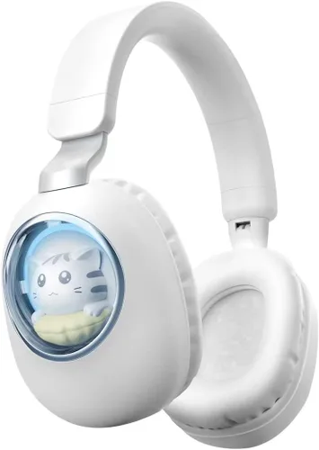 Vista 9 de Auriculares inalámbricos con luces LED, auriculares para niños con Bluetooth iluminado sobre la oreja con micrófono y tarjeta SD para la escuela