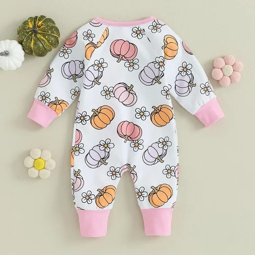 Vista 7 de OikMombiu My First Halloween - Mameluco de manga larga con cremallera para bebé, niña y niño, mono de una pieza con diseño de calabaza y fantasma