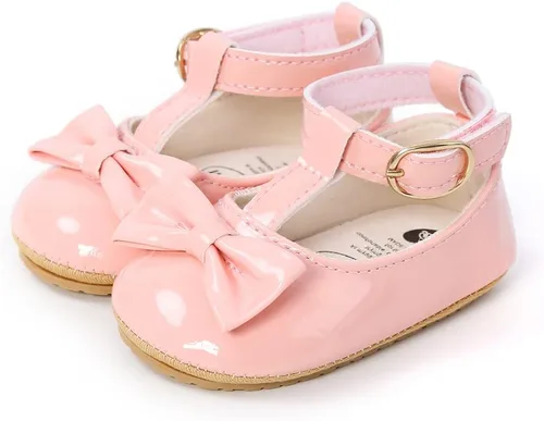 Vista 6 de SOFMUO Mary Jane - Zapatos planos con lazo, zapatos de ballet para niñas pequeñas, primeros caminantes, para boda, Navidad, zapatos de vestir