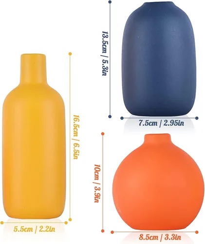 Vista 2 de Juego de 3 jarrones de cerámica mate para decoración de jarrones pequeños, modernos y bohemios para decoración de mesa de centro de mesa, decoración