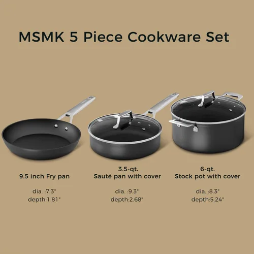 Vista 7 de MSMK Juego de 5 ollas y sartenes, revestimiento antiadherente duradero de Estados Unidos, juegos de utensilios de cocina de cocina, incluso