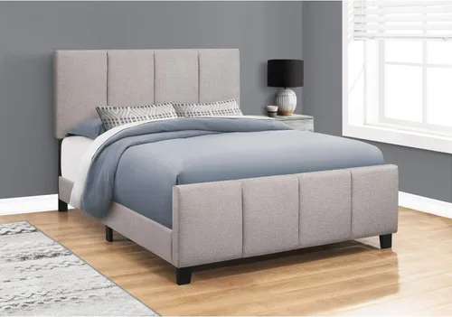 Vista 2 de Monarch Specialties I 6025Q - Cama tamaño Queen, plataforma, dormitorio, marco, tapizada, aspecto de lino, gris, de transición