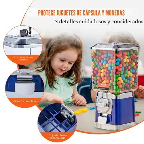 Vista 5 de VEVOR Máquina expendedora, banco de chicles clásico, máquina de chicles y caramelos de gran capacidad de carga, minimáquinas expendedoras, máquina