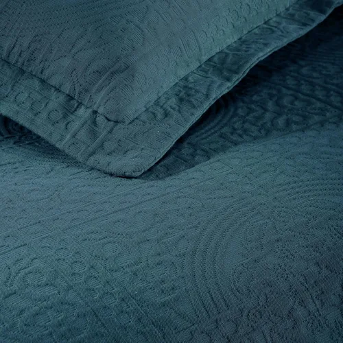 Vista 7 de Superior Fleur De Lis - Juego de colcha de algodón de 3 piezas, decoración de cama para el hogar, colcha decorativa con textura, 2 fundas de Deep Sea