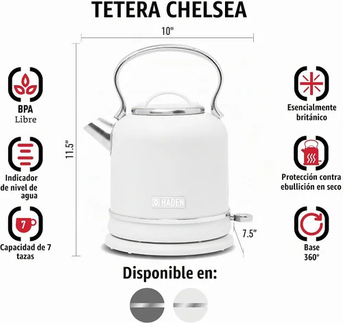 Vista 2 de Haden Chelsea - Hervidor de agua eléctrico de 1,7 litros con base de 360 grados, marfil y cromo