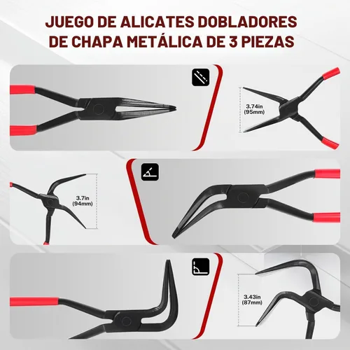 Vista 2 de BILITOOLS Juego de herramientas de costura de mano de 3 piezas para chapa de metal, juego de alicates de doblado de chapa de metal rectos