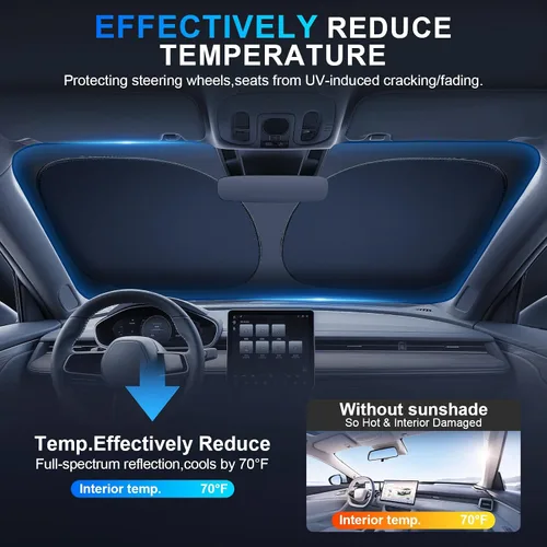 Vista 3 de JUSTTOP Parasol para parabrisas Tesla Model 3/Y (2017-2026), ajuste personalizado y plegable, accesorios para el interior del automóvil, parasol