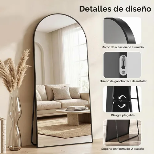 Vista 7 de Espejo de suelo, 58 x 18 pulgadas, espejo de longitud completa con soporte para dormitorio, sala de estar, color negro