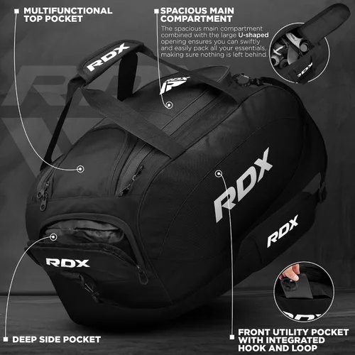 Vista 4 de RDX Bolsa de gimnasio de 50 litros con compartimento ventilado para zapatos, mochila todo en uno, bolsa de lona para deportes de fitness, artes