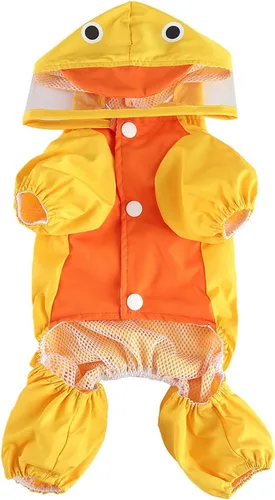 Vista 5 de SMALLLEE_LUCKY_STORE Chubasqueros impermeables para cachorros con capucha para perros pequeños y medianos, ligeros con correa y anillo en D