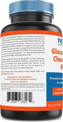 Vista 5 de Nova Nutritions Triple fuerza glucosamina condroitina MSM 2600 mg/cápsulas para servir, apoya articulaciones saludables, cartílago y tejido