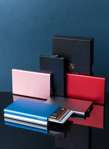 Vista 40 de VULKIT Cartera desplegable, soporte minimalista para tarjetas de crédito, bloqueo RFID, funda de metal delgada para hombres