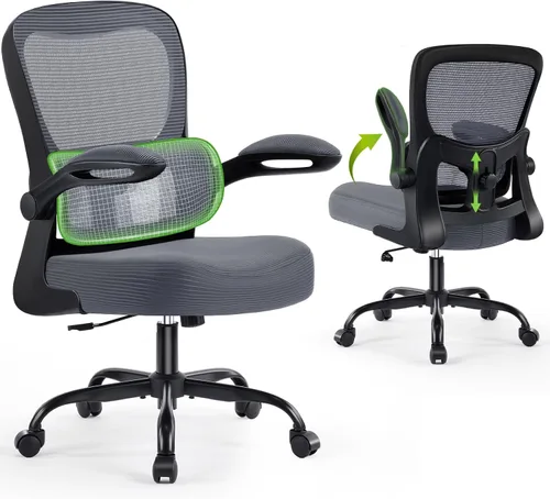 Vista 14 de AreShark Silla de oficina ergonómica, cómoda silla de escritorio con soporte lumbar ajustable, silla de computadora de malla con ruedas