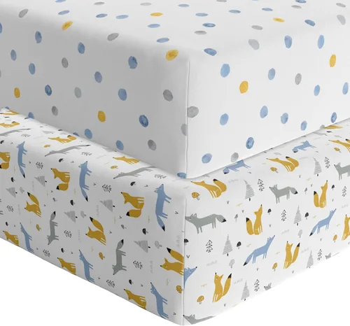 Vista 8 de Featherhead™ Paquete de 2 sábanas bajeras para moisés para bebé niño y niña, 100% algodón de jersey, 16 x 32 pulgadas, ajuste universal para colchón