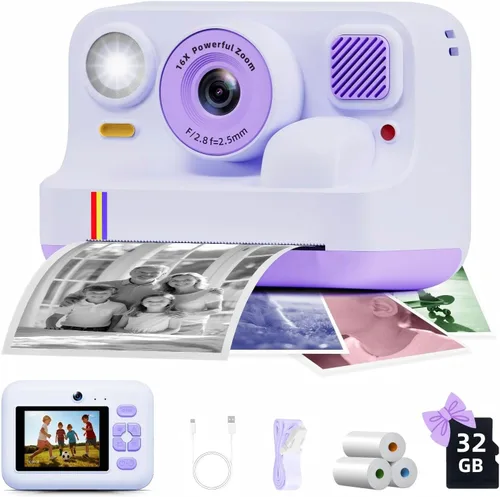 Vista 10 de Cámara de impresión instantánea para niños, regalos de cumpleaños de Navidad para niñas y niños de 3 a 15 años, cámara de video digital portátil