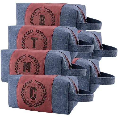 Vista 22 de Regalos personalizados para padrinos de boda, bolsas de aseo personalizadas para hombres, regalos de padrino de boda, Beige, Diseño #1, Juego de 3