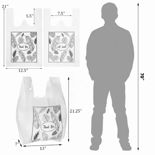 Vista 4 de Yesland Paquete de 500 bolsas de plástico con asas, bolsas de plástico transparente de agradecimiento para compras, 13 x 7 x 21 pulgadas