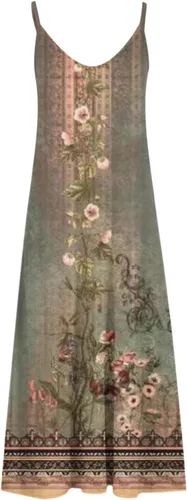 Vista 3 de Ceboyel Vestido largo de verano con tirantes delgados florales para mujer, vestido largo de verano con cuello en V, sexy, bohemio, ropa de playa