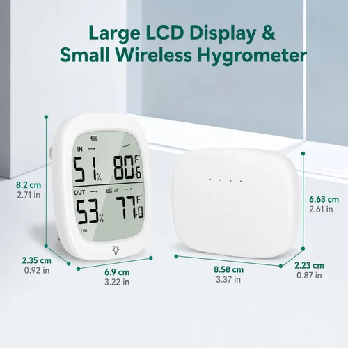 Vista 9 de RUIKORING Wireless Indoor Outdoor Thermometer Hygrometer, 330 ft Sensor High Accuracy Digital Temperature Humidity Monitor, Large Backlit Display