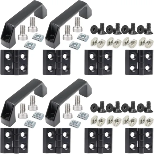 Vista 11 de 10 juegos de perfiles de extrusión de aluminio de la serie 2020, soportes en L de ángulo recto negro con tuercas y pernos de ranura en T M5