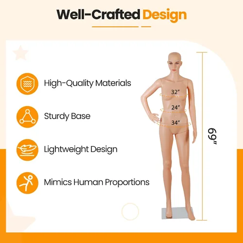 Vista 6 de ZENY Maniquí femenino de cuerpo completo, maniquí de forma de vestido de torso, soporte desmontable, modelo de vestido ajustable de 69 pulgadas