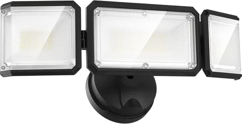 Vista 9 de LEPOWER Luces de inundación de 42 W para exteriores, luces LED de seguridad brillantes de 4200 lm para exteriores con 3 cabezales, luz de inundación