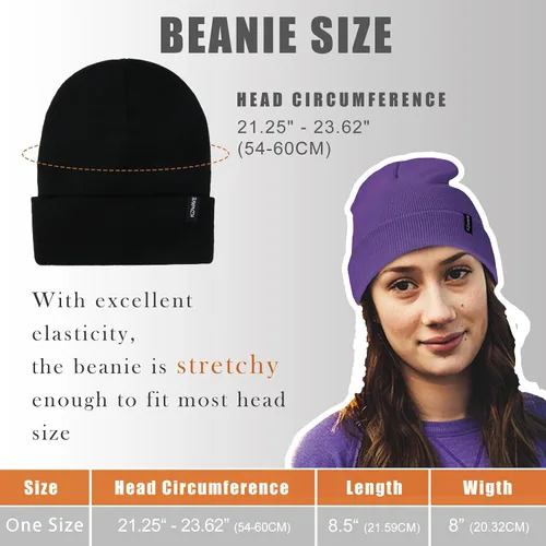Vista 2 de Gorros de lana para mujeres y hombres, unisex, de punto suave, con puños, diseño de calavera, elástico, color sólido, sombreros de invierno