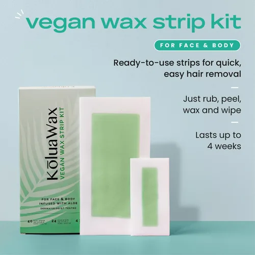 Vista 2 de KoluaWax Tiras de cera vegana para depilación – Fácil de usar, no irritante, kit de depilación sin desorden – 40 tiras corporales, 24 tiras
