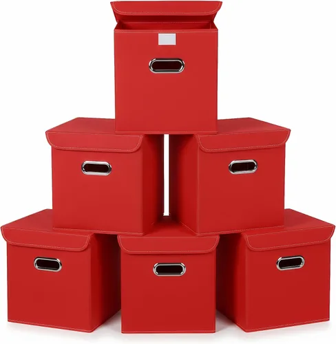 Vista 20 de Organizadores de Armario Contenedores de Almacenamiento de Tela Con Tapas Organizador de Cubo de Almacenamiento Plegable Cesta Con Asas, Cajas
