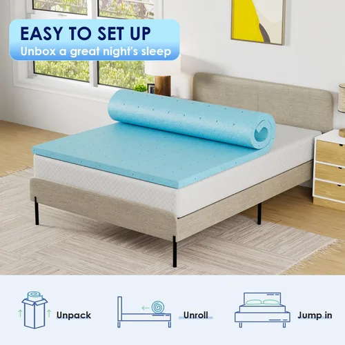 Vista 3 de PayLessHere - Cubrecolchón de 2 pulgadas de espuma viscoelástica con gel/Cubrecolchón con infusión de gel/Certificado CertiPUR-US/Fácil de limpiar