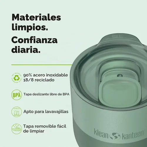 Vista 2 de Klean Kanteen Vaso de 8 oz Rise Lowball – Vaso aislado de acero inoxidable – Tapa deslizante a prueba de salpicaduras – Climate Lock aislado al