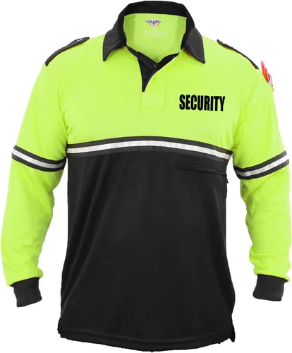 Vista 11 de First Class Camisa de patrulla de bicicleta de seguridad de dos tonos con rayas reflectantes y bolsillo con cremallera verde lima y negro
