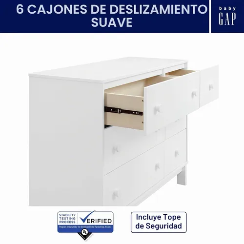 Vista 4 de GAP babyGap Legacy - Cómoda de 6 cajones con cajones entrelazados, certificado Greenguard Gold, color blanco bianca Bianca Blanco