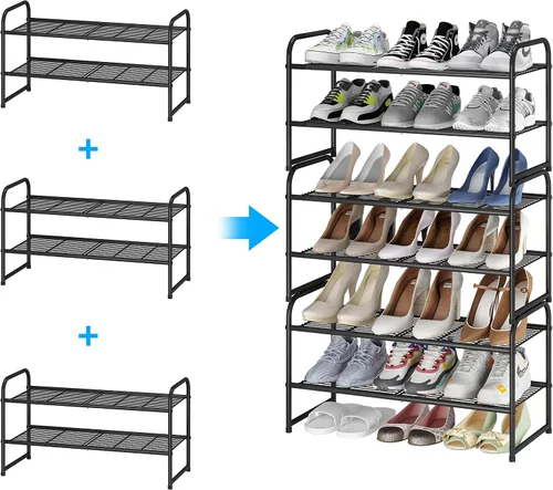 Vista 5 de Simple Trending - Zapatero apilable de 2 niveles, organizador de almacenamiento para zapatos de metal, negro