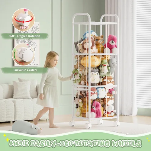 Vista 2 de Almacenamiento de animales de peluche, organizador de almacenamiento de juguetes de tubo de metal, soporte extra grande para animales de peluche