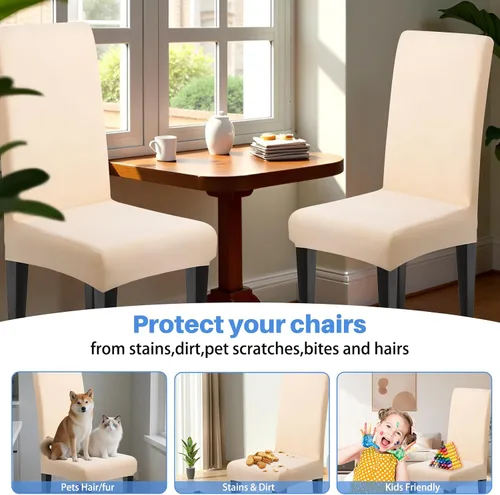 Vista 5 de Dioxide Fundas de Silla de Alto Estirar para Sillas de Comedor, Juego de Fundas de Silla de Comedor Lavables de 4, Fundas de Asiento de Silla