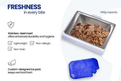 Vista 2 de Closer Pets Inserto de acero inoxidable y bolsa de hielo, compatible con el alimentador automático MiBowl para mascotas con microchip