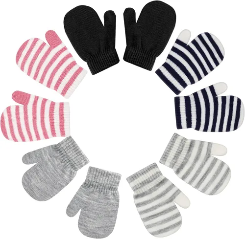 Vista 4 de ONESING 5 pares de guantes negros para bebés guantes cálidos para recién nacidos guantes de invierno para bebés y niñas
