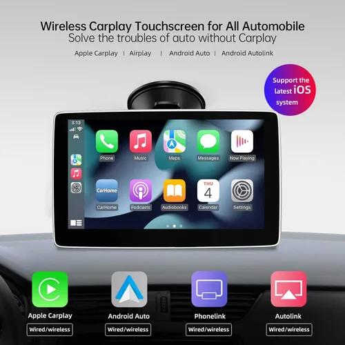 Vista 2 de Pantalla portátil de 7 pulgadas para Apple Carplay y Android Auto para coche, Apple CarPlay Dash Mount Pantalla de coche