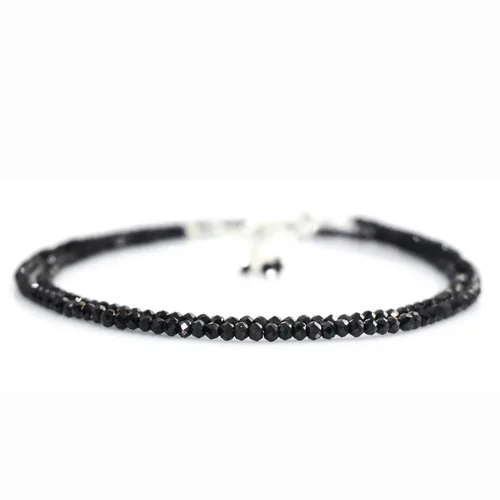 Vista 2 de Gempires Natural Black Spinel Beads Necklace, 2.4-2.5 mm Round Beads With 16 + 2 Inch Adjustable Silver Plated Chain (Black Spinel)