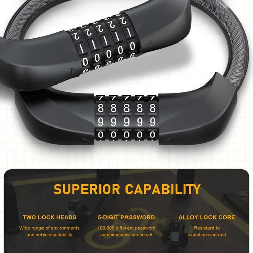 Vista 3 de Candado para Scooter Eléctrico, Candado para Bicicleta, Candado de Cable con Combinación de 5 Dígitos, Dobles Candados de Cable Antirrobo de 41