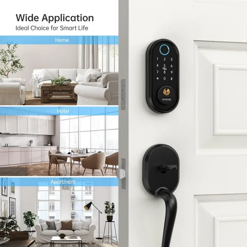 Vista 2 de Cerraduras inteligentes para puerta delantera con asa: cerradura de puerta de entrada sin llave SMONET con juego de manija Cerraduras digitales