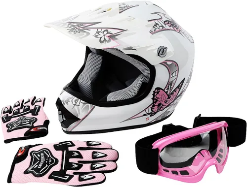 Vista 8 de TCT-MT - Casco juvenil/adulto + gafas + guantes DOT azul/rosa para niños, casco para ATV, casco para moto cross y campo traviesa en tallas S a XL