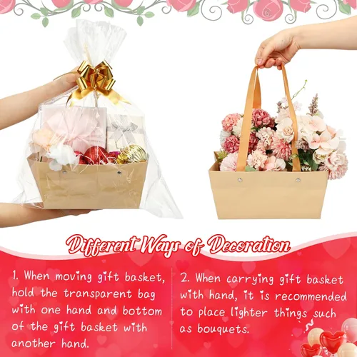 Vista 4 de PerKoop - Paquete de 24 cestas de regalo vacías a granel para regalos, bolsas de plástico transparente vacías de 6.5 x 9.8 pulgadas de grosor, cesta