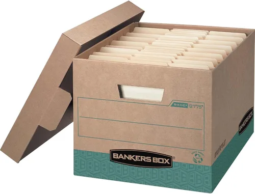 Vista 3 de Bankers Box R-KIVE - Paquete de 12 cajas de almacenamiento de archivos 100% recicladas, plegado rápido, tapa abatible, carta, kraftverde